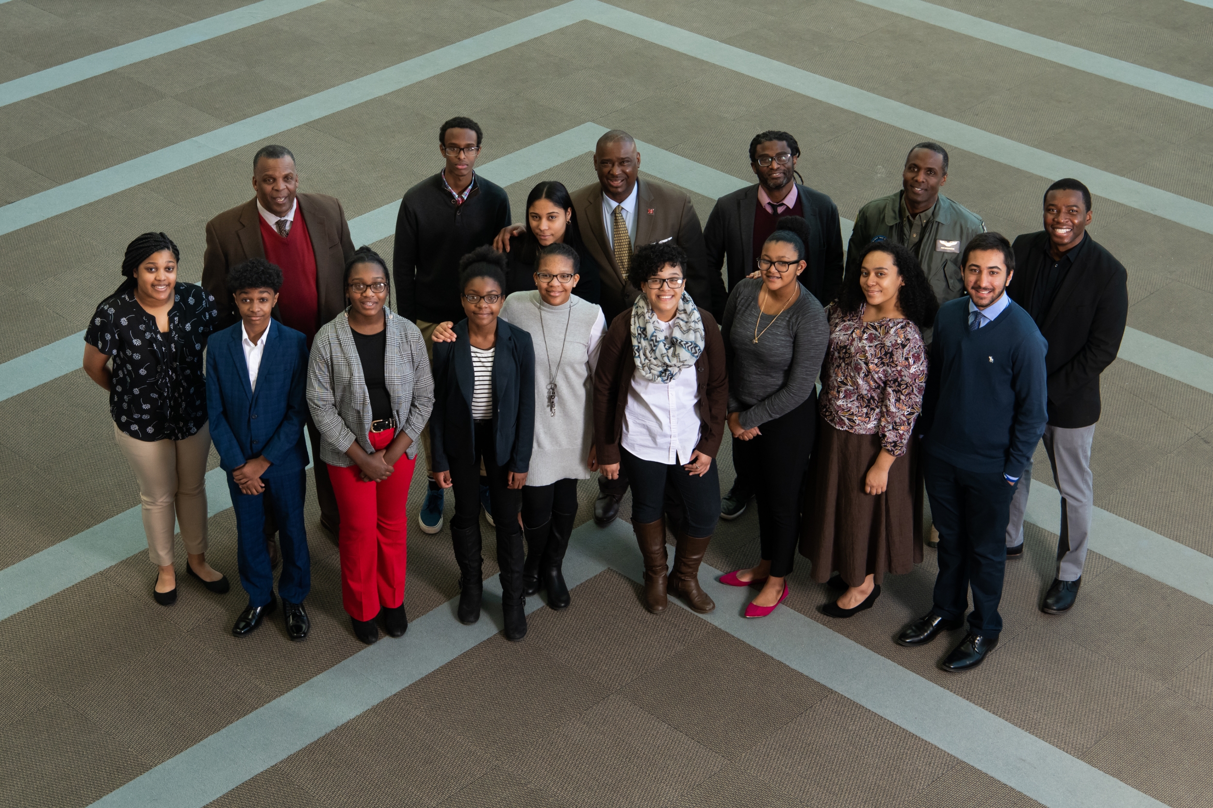 Brockton High School and Ashfield Middle School students and teachers pose with members of the Lincoln Laboratory Employees' African American Network. Photo: Nicole Fandel