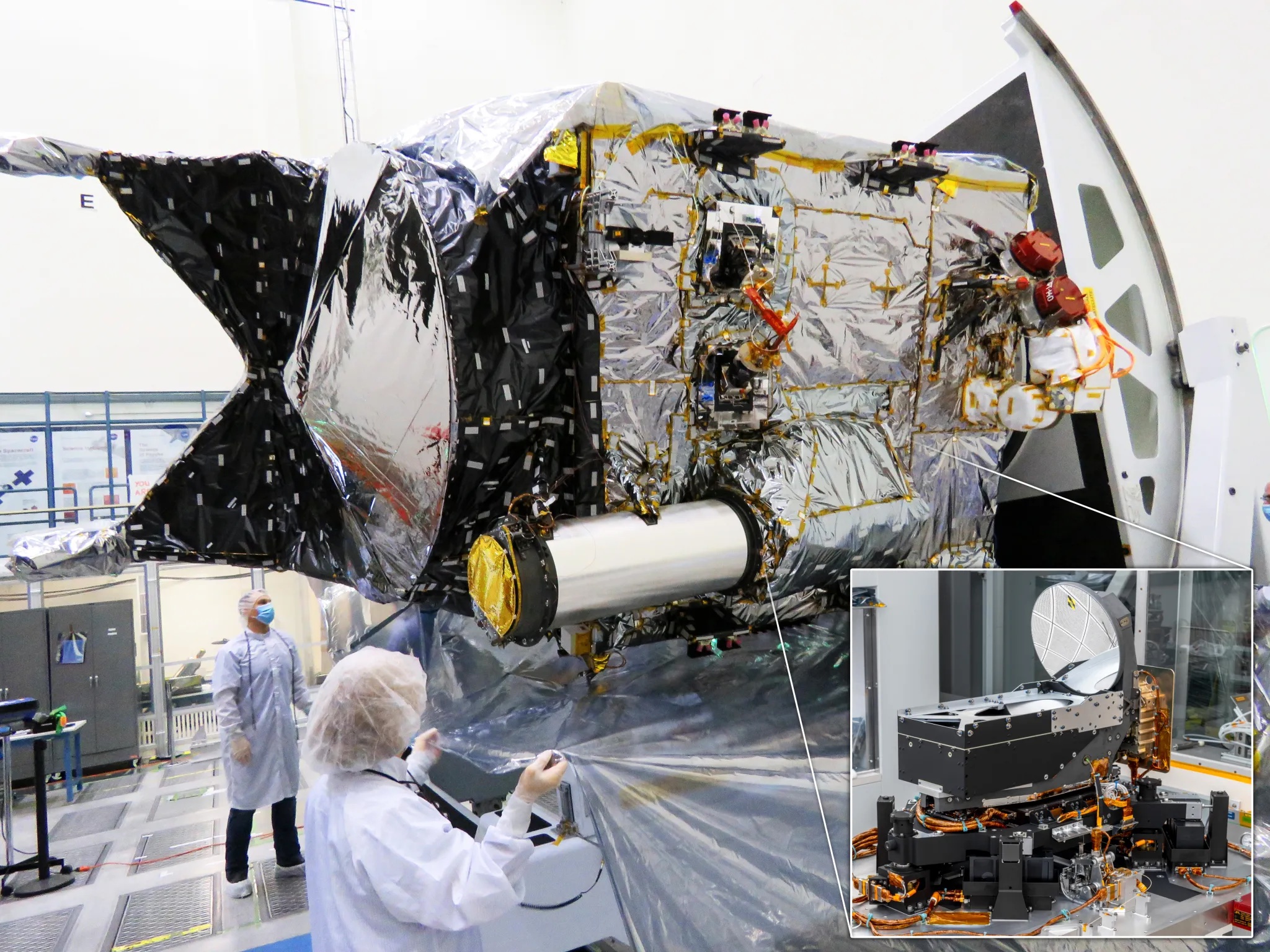 The Psyche spacecraft’s Flight Laser Terminal contains the Deep Space Optical Communication Photon-Counting Camera, shown at the bottom right. (Photo: NASA) 