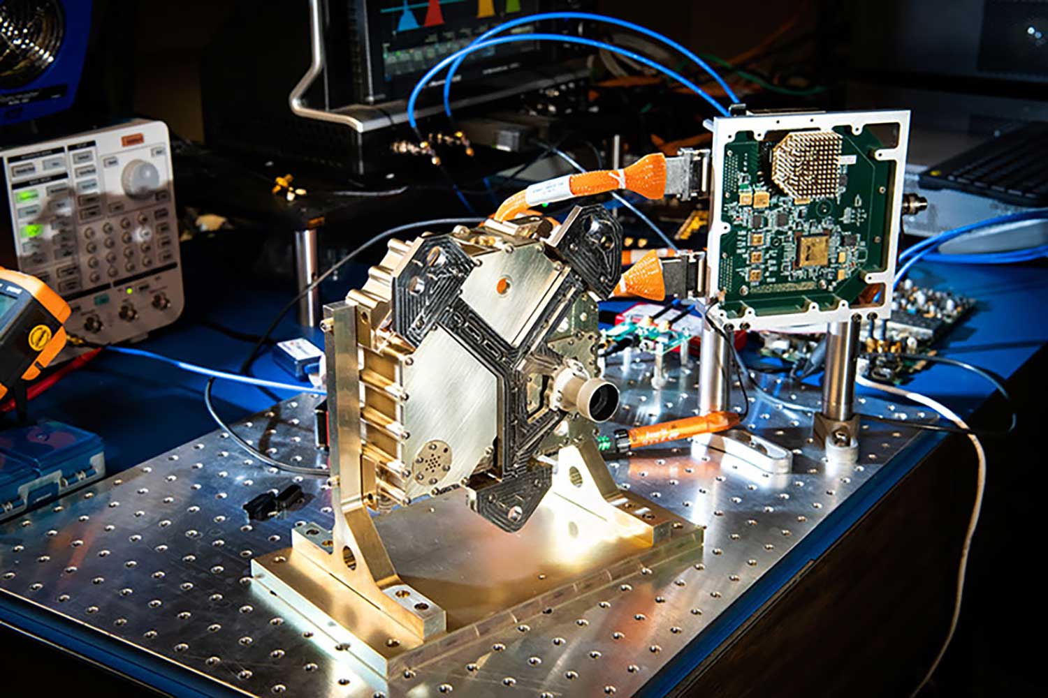 Photo close-up of the prototype photon-counting camera flight unit that will be the first Geiger-mode avalanche photodiode detector used for communications in space.